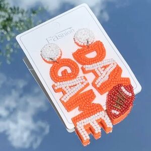 New-Gameday Beaded Earrings - Orange and White-Game Day‎ Post or Stud Earrings